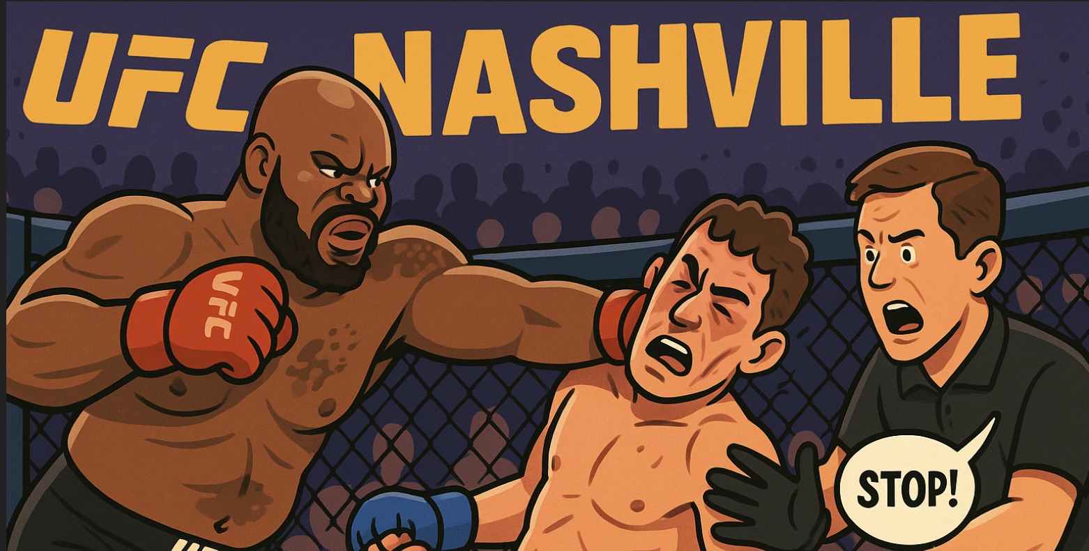 MMAtown blog post image:  Derrick Lewis Wins in 35 Seconds at UFC Nashville, but Ref’s Timing Sparks Debate