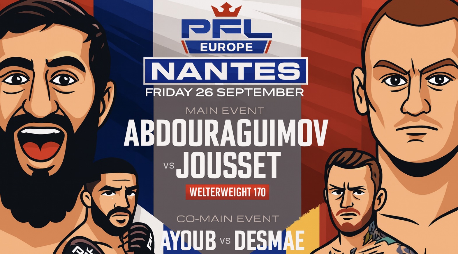 MMAtown blog post image: PFL Europe 3: Nantes: Wild KOs Incoming?! Ayoub vs Desmae Headlines, Atangana’s 60-Second Mauler, Hughes & Oliveira Chasing Finals [Time, Card, How to Watch]