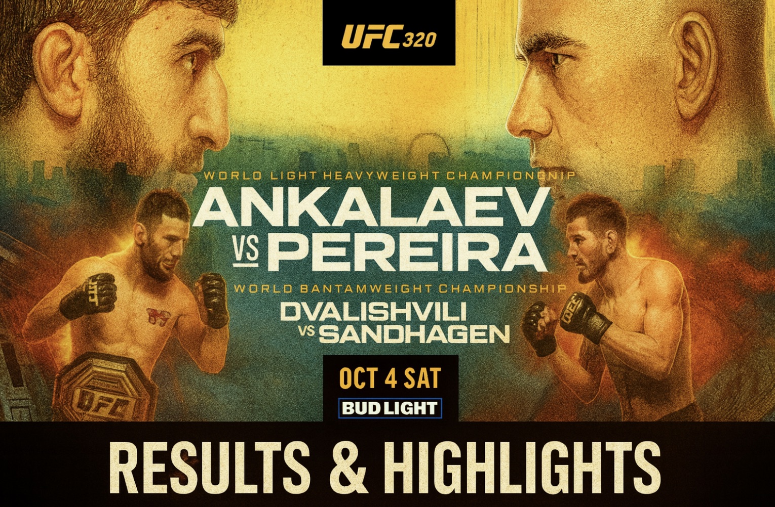 MMAtown blog post image: UFC 320 Results & Highlights: Pereira KOs Ankalaev in Rematch, Dvalishvili Sets Takedown Record