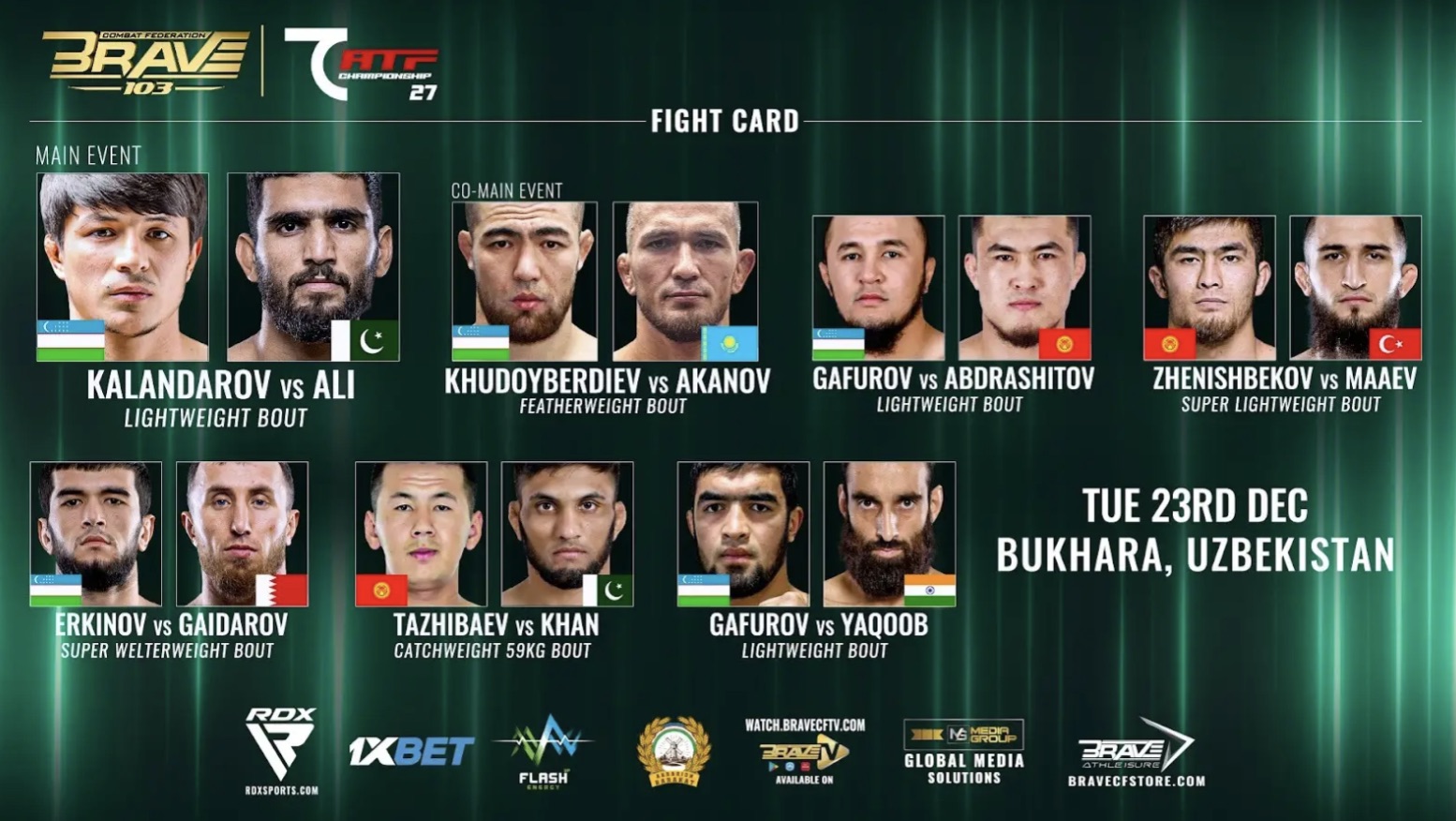 MMAtown blog post image: BRAVE CF 103 in Uzbekistan: Kalandarov vs Ali Headlines a Loaded Bukhara Fight Card