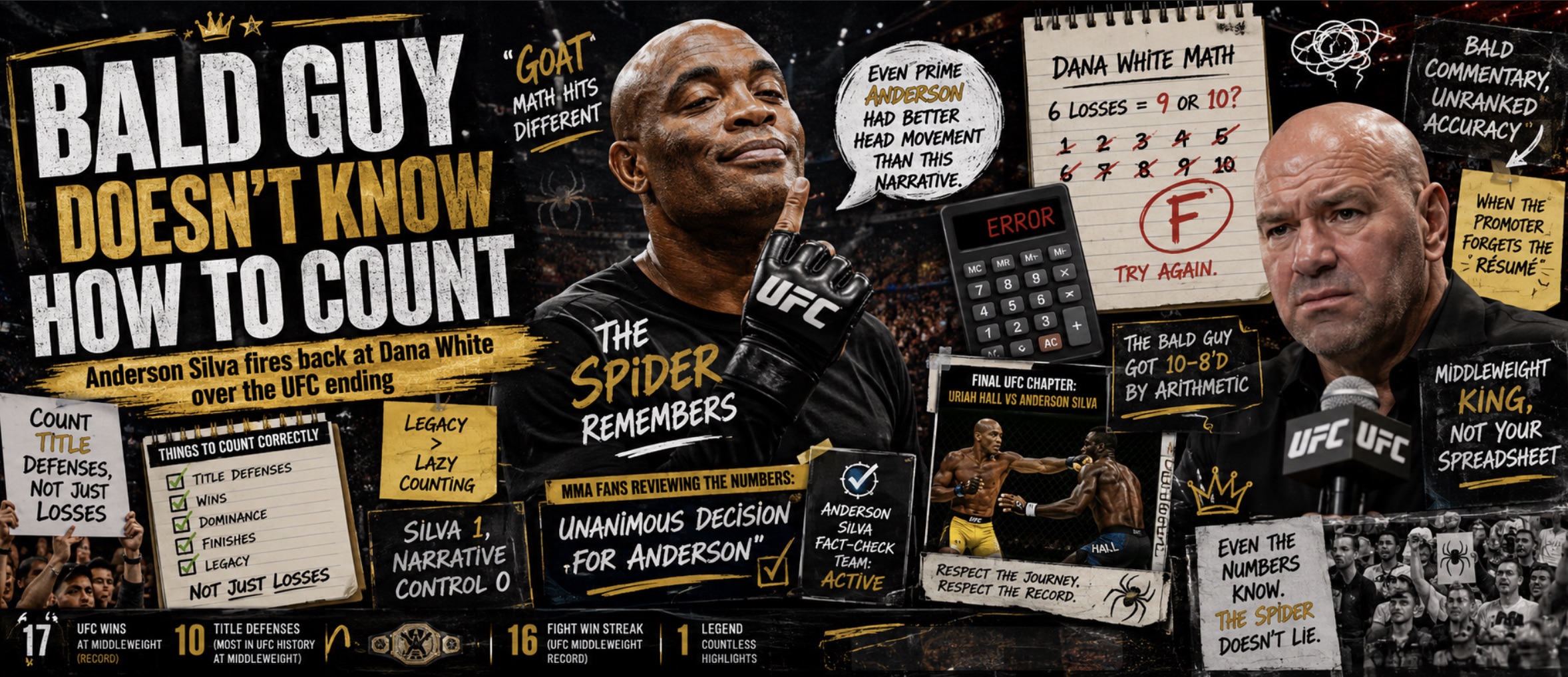 Anderson Silva Fires Back at Dana White: “Bald Guy Doesn’t Know How to Count”