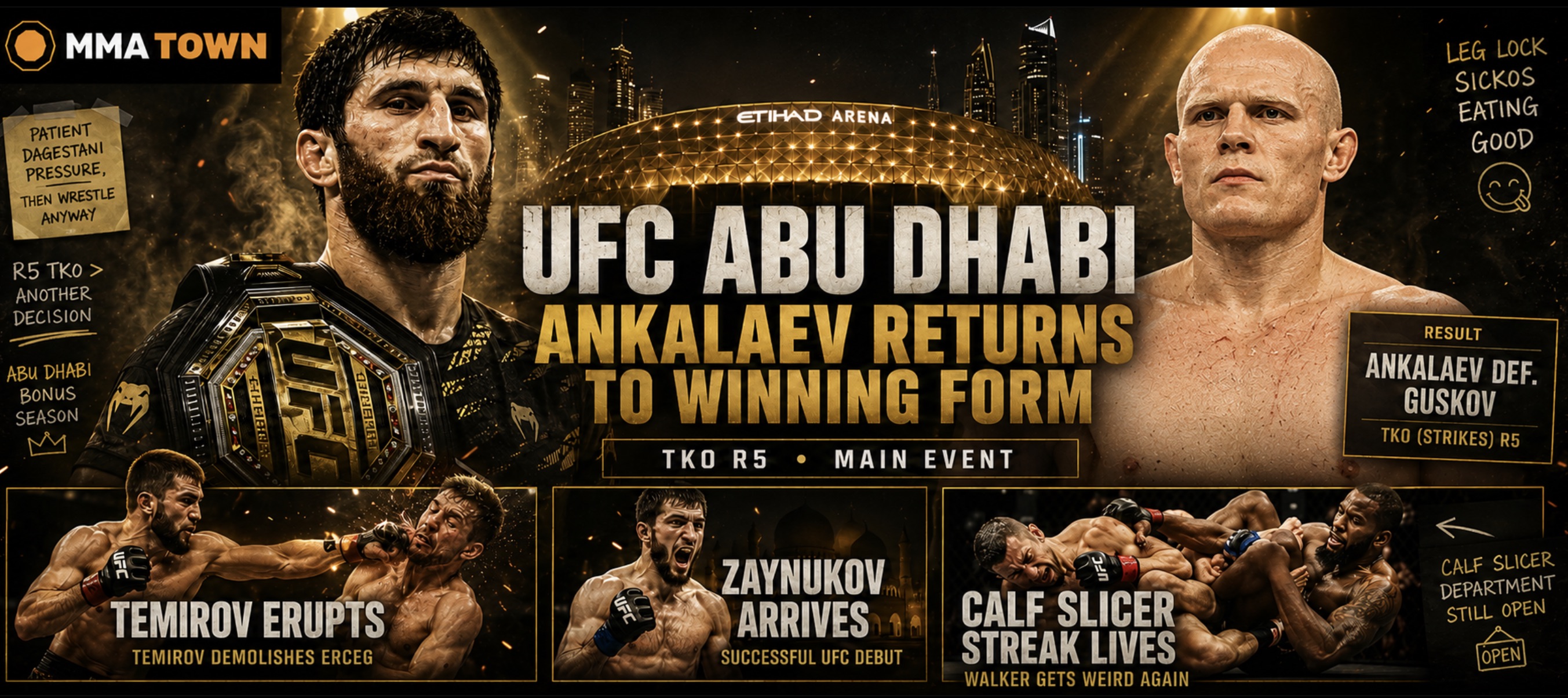 UFC Abu Dhabi Results: Magomed Ankalaev Stops Bogdan Guskov as Ramazan Temirov Scores Huge Knockout