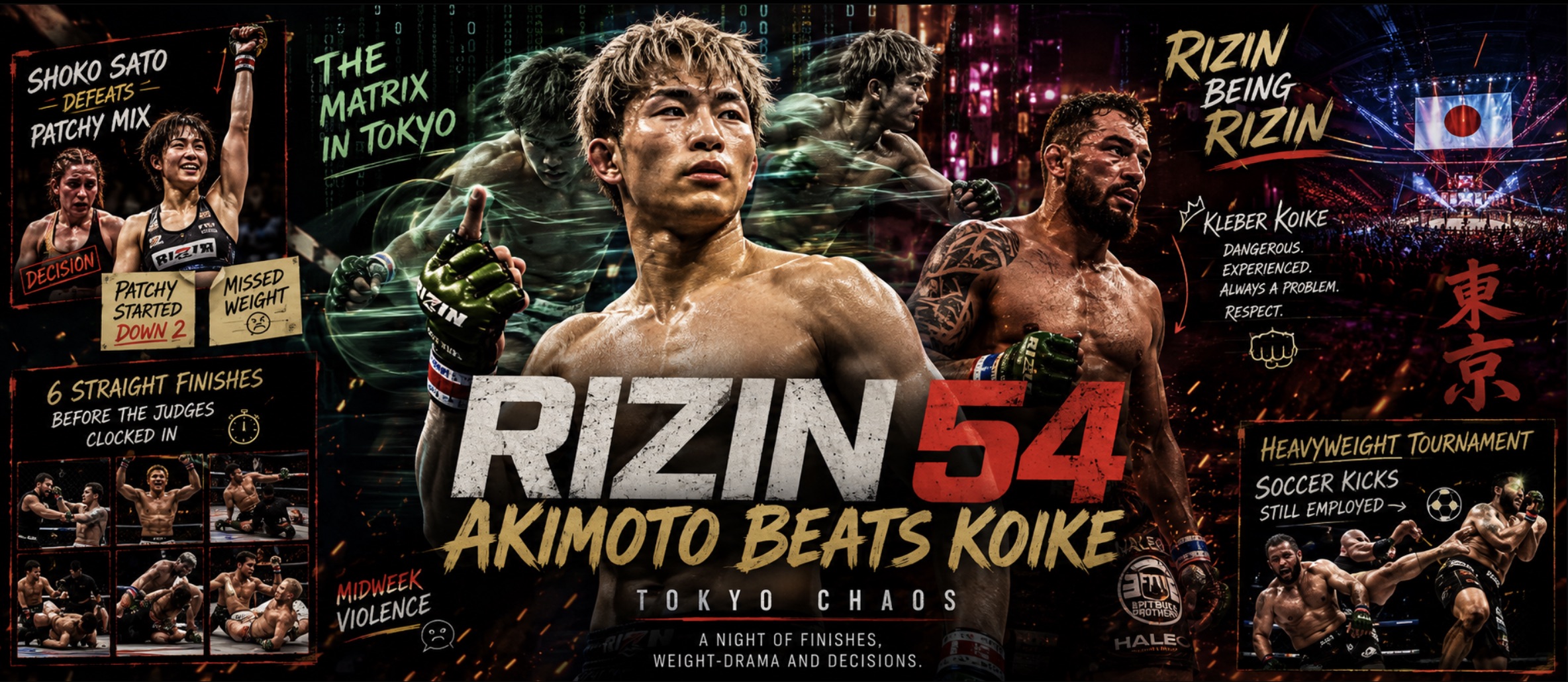 RIZIN 54 Results and Highlights: Akimoto Beats Koike, Sato Defeats Overweight Patchy Mix