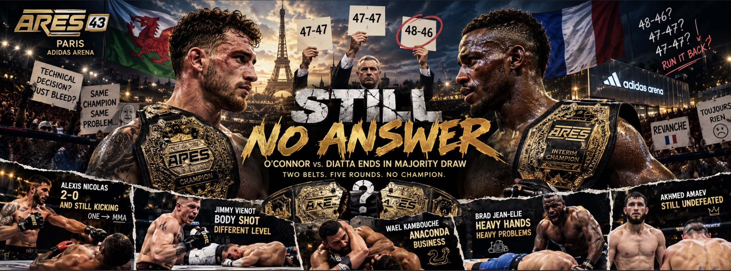 ARES FC 43 Results: O’Connor vs. Diatta Ends in Majority Draw, Nicolas Scores First-Round TKO