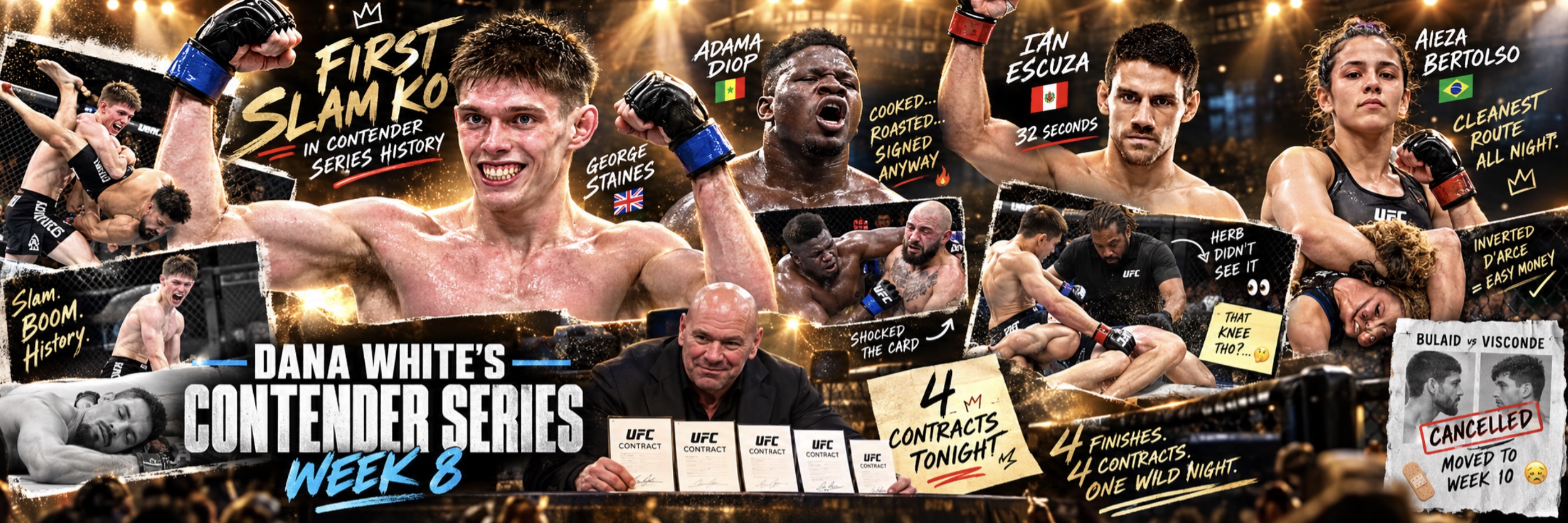 DWCS 2026 Week 8 Results: Staines Makes History, Four UFC Contracts & Illegal-Knee Controversy