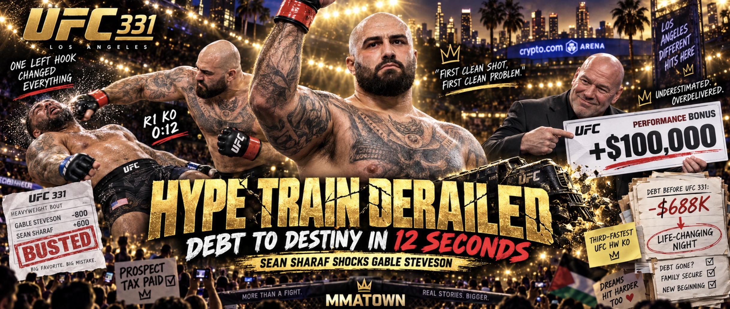 Sean Sharaf KOs Gable Steveson in 12 Seconds at UFC 331, Gets $100K Bonus After Debt Reveal